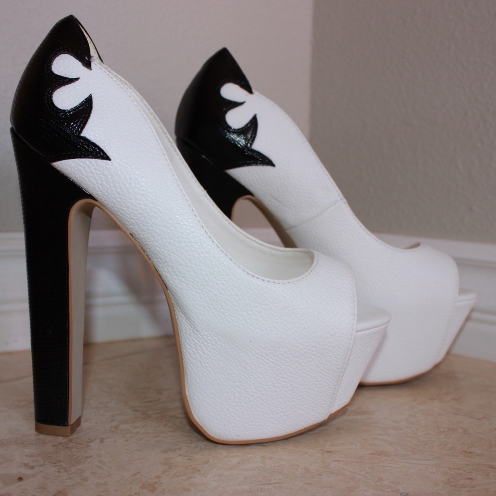 Black & White Peep Toe Heels